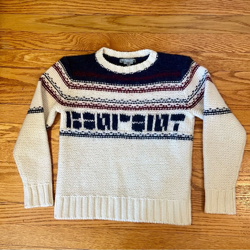 Bonpoint Navy and Cream Alpaca and Wool Crewneck Sweater